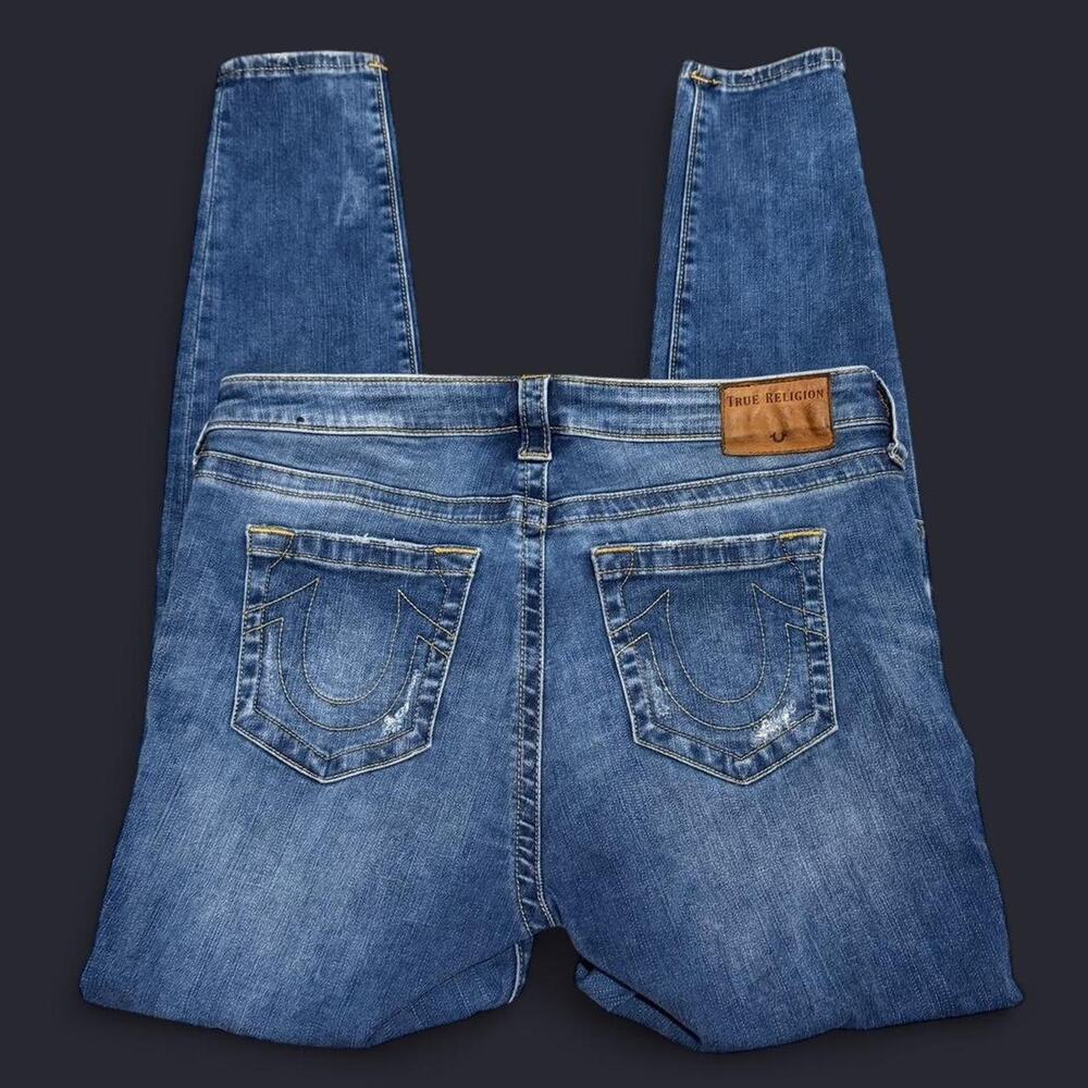 Y2K True Religion Halle Distressed Blue Denim Super Skinny Mid Rise Jeans 32